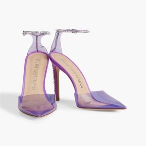 STUART WEITZMAN👠 Glam 100 Embellished Trim Transparent Pumps in Wisteria